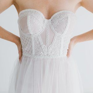 Modern Strapless Wedding Dress with Detailed Bodice